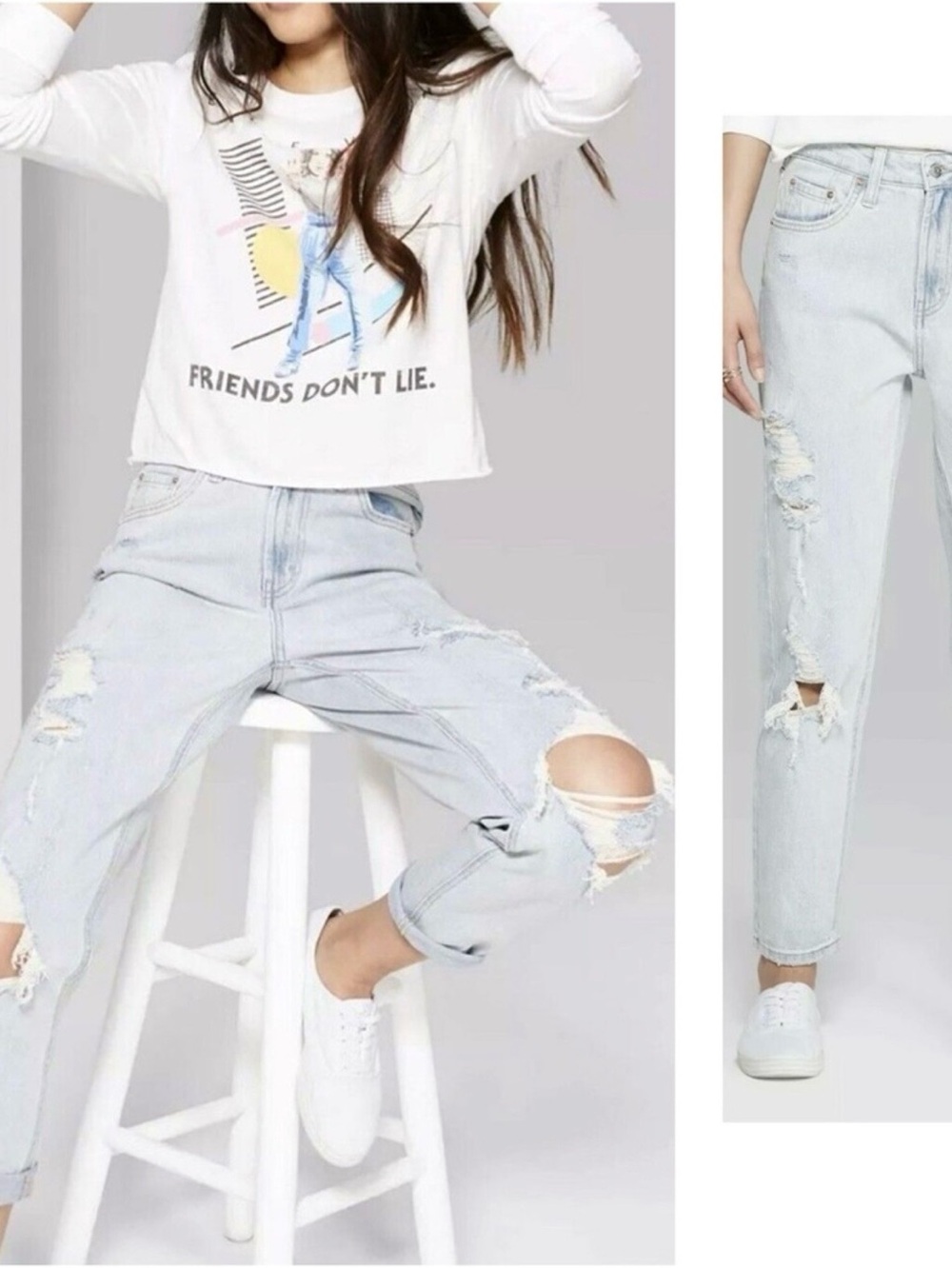 New Wild Fable Size 8 lightwash distressed highest rise mom jeans